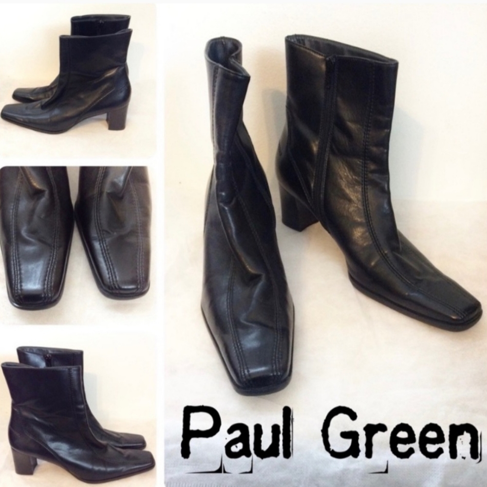 Paul Green Black Leather Boots Size 10
